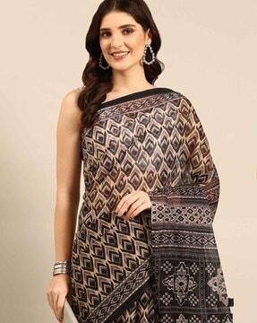 shanvika women's pure cotton saree-ikkat print without blouse piece traditional saree
