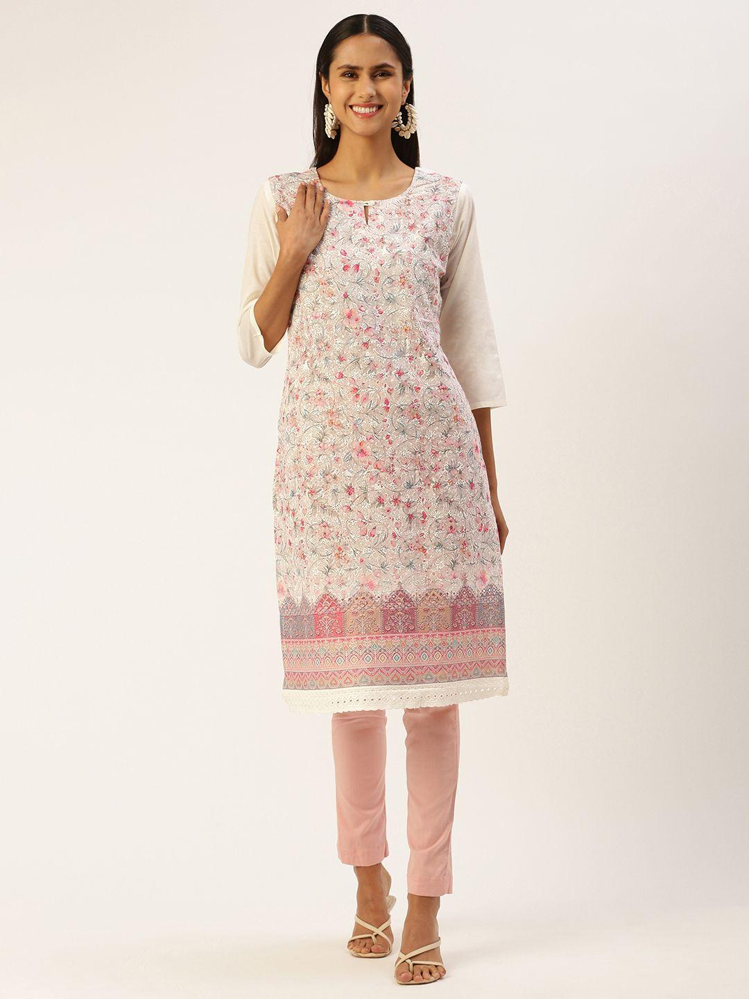 shanvika women floral embroidered cotton chikankari kurta