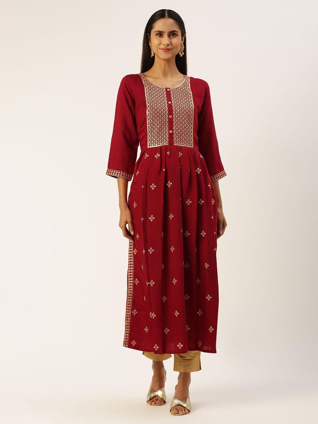 shanvika women floral yoke design sequinned kurta