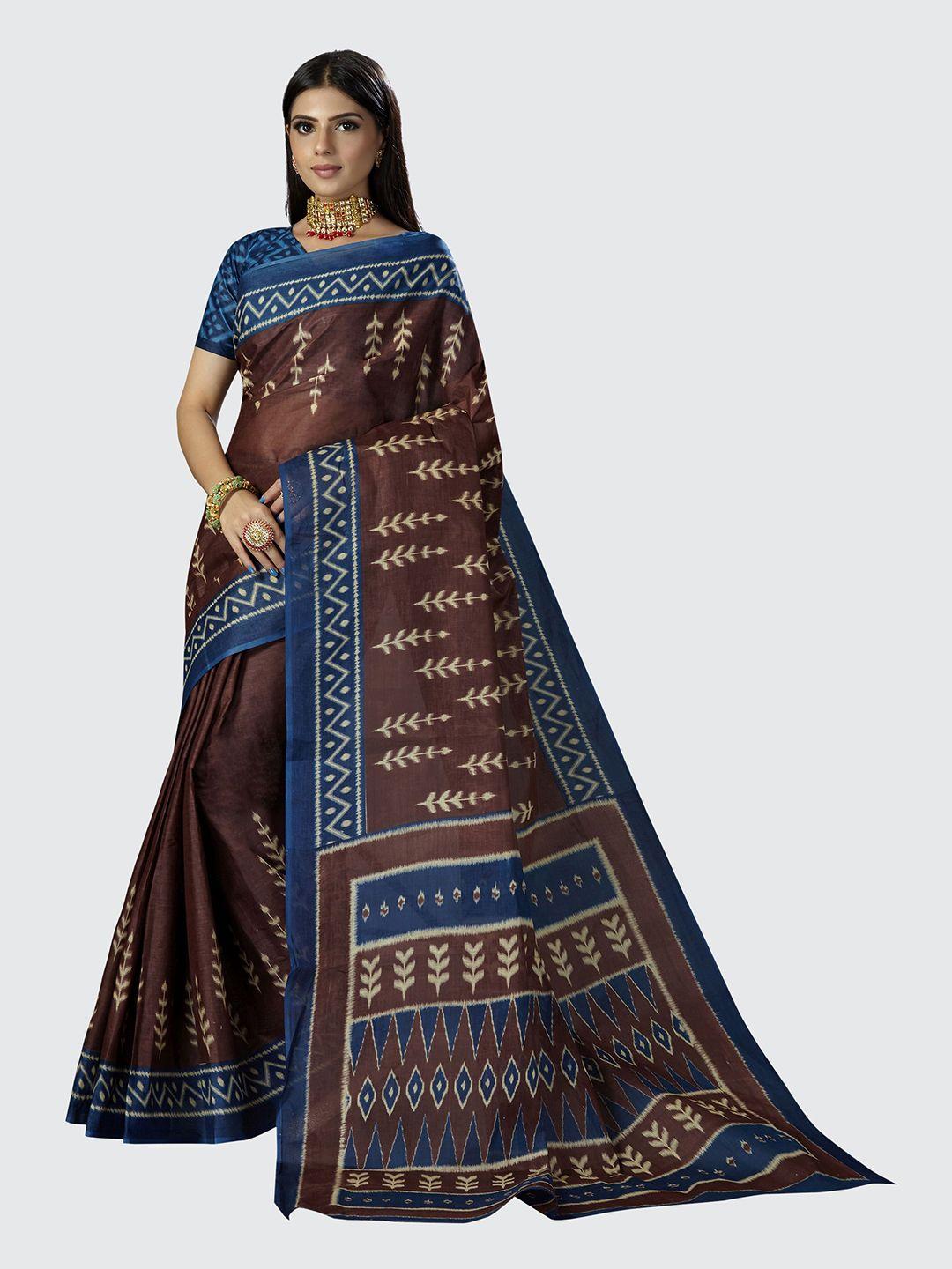 shanvika women pure cotton traditional prints saree with blouse piece