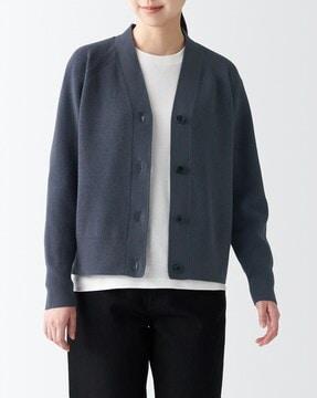 shape-keeping ribbed v-neck cardigan