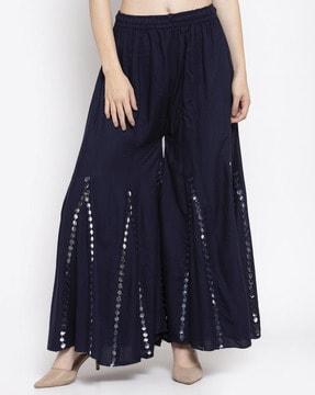 sharara pants with embellished box-pleat hems