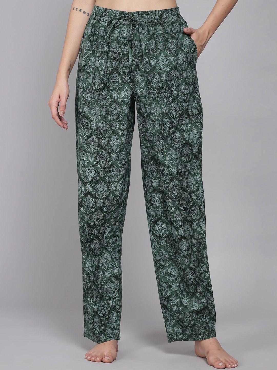 shararat women green printed cotton lounge pants