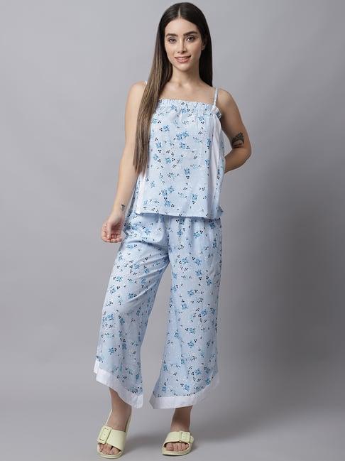shararat blue cotton printed top & pyjama set
