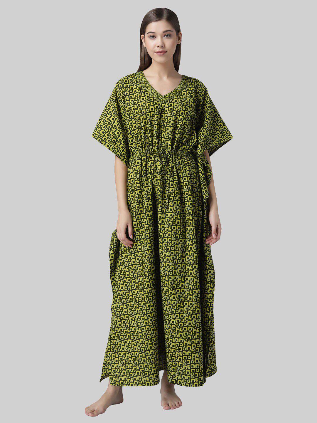 shararat green printed maxi nightdress