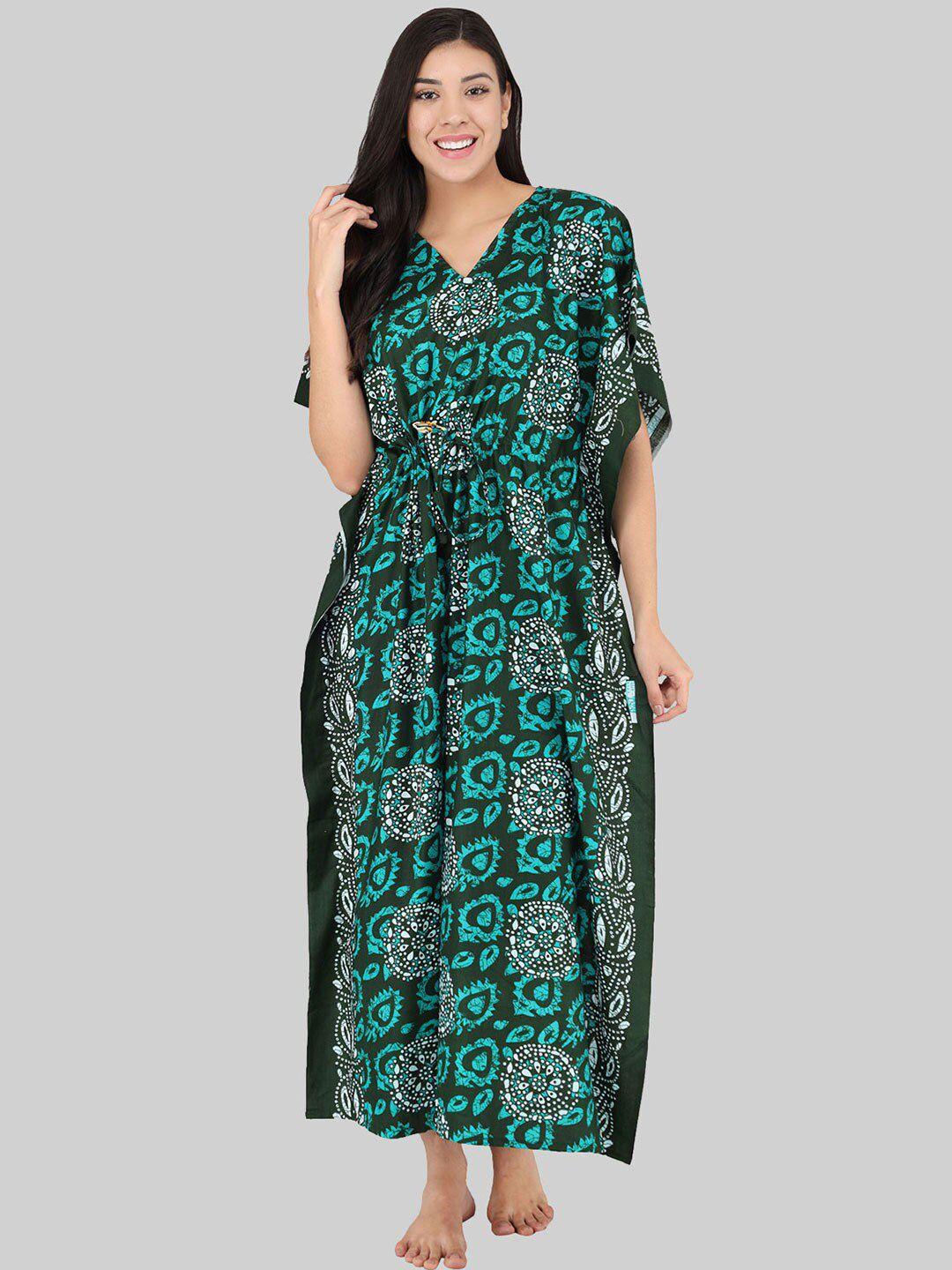 shararat green printed maxi nightdress