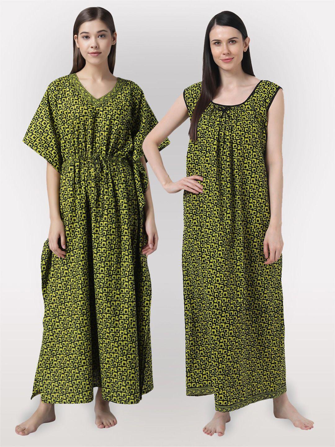 shararat green printed maxi nightdress