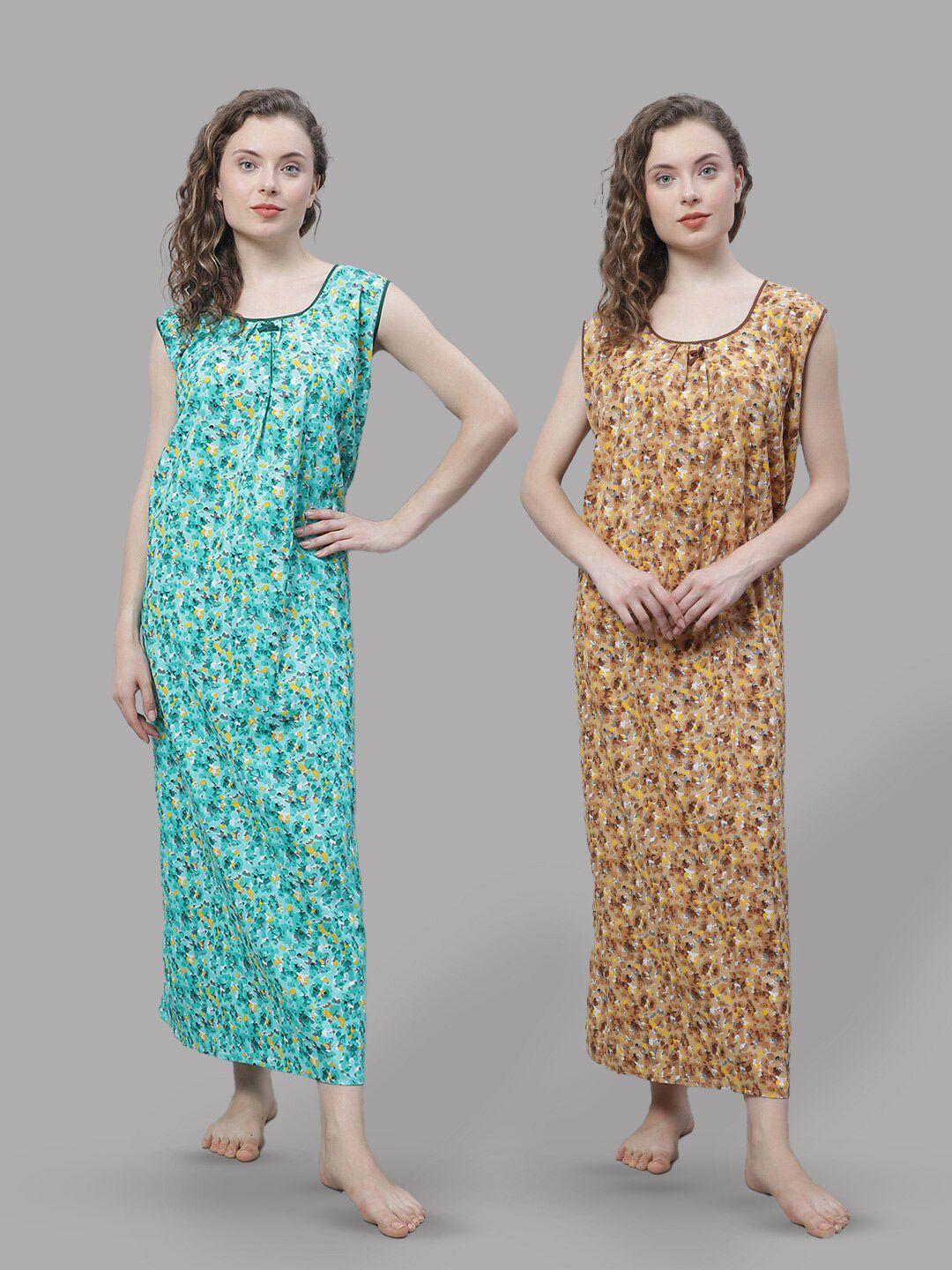 shararat pack of 2 abstract printed pure cotton maxi nightdress