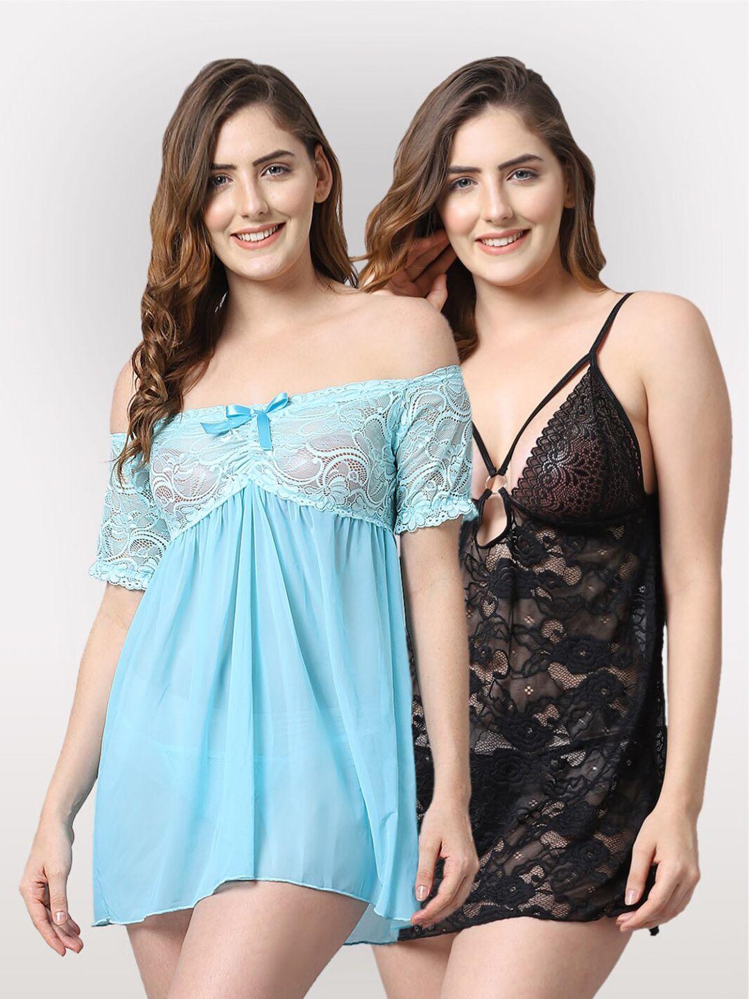 shararat pack of 2 blue & black lace baby doll