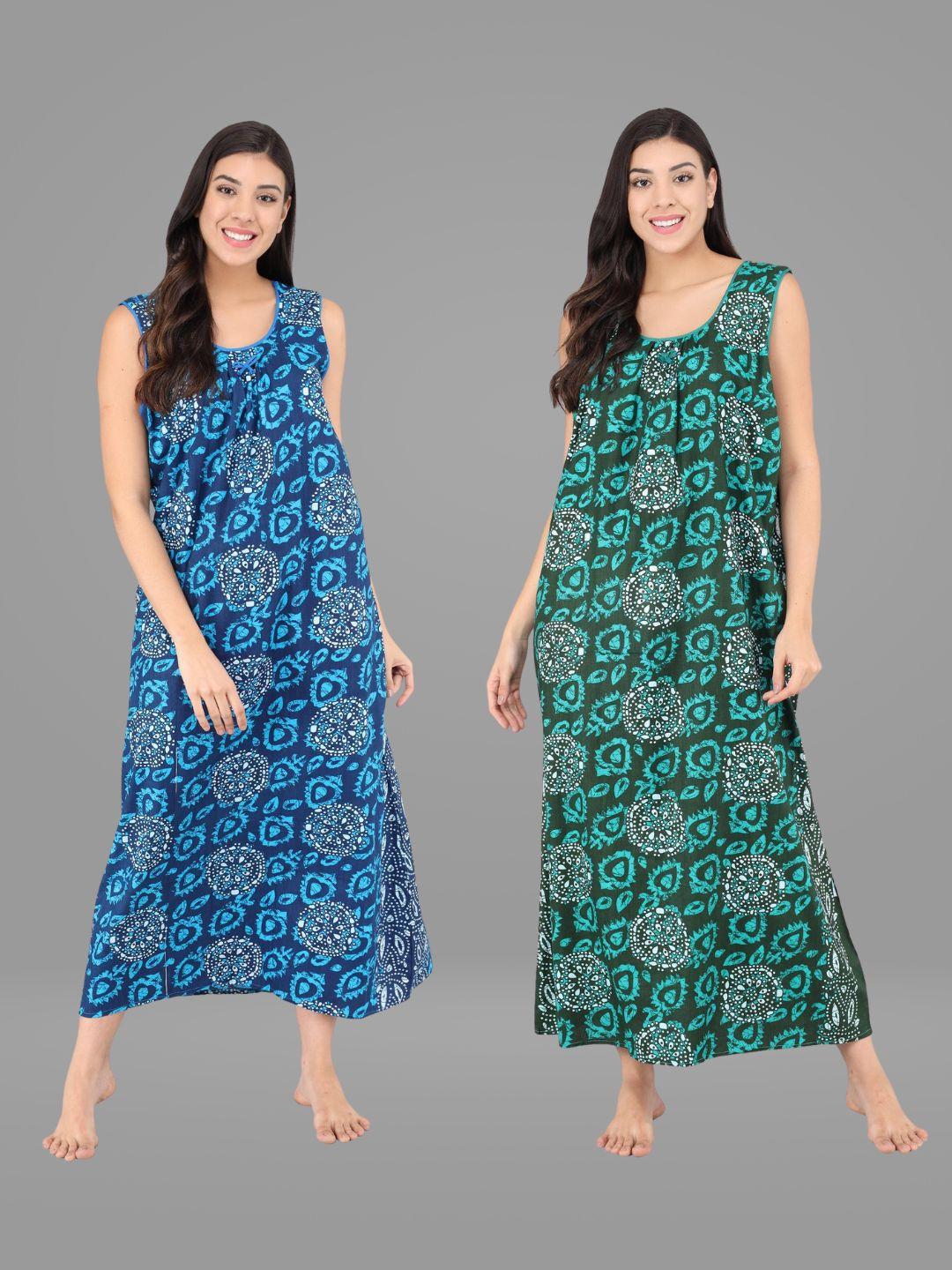 shararat pack of 2 blue printed maxi nightdress