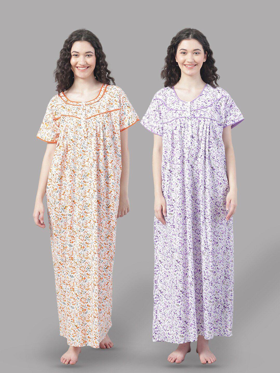shararat pack of 2 floral printed pure cotton maxi nightdress