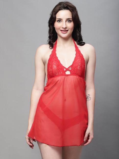 shararat red lace work babydoll