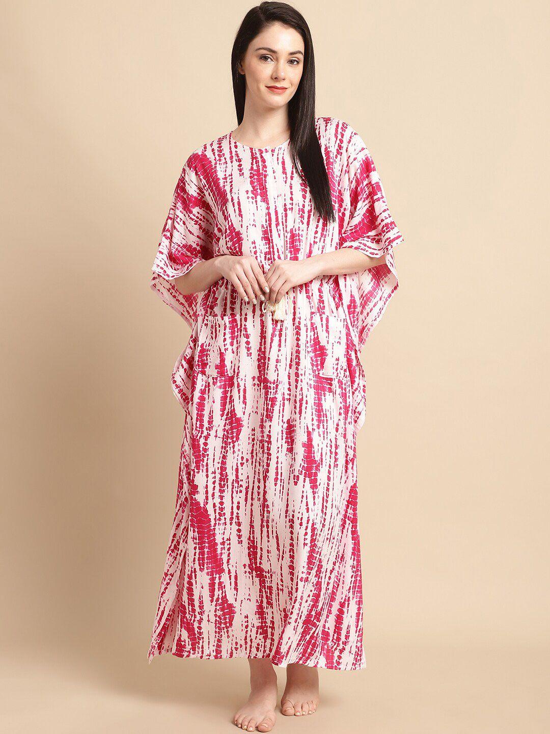 shararat tie & dye printed pure cotton maxi kaftan nightdress