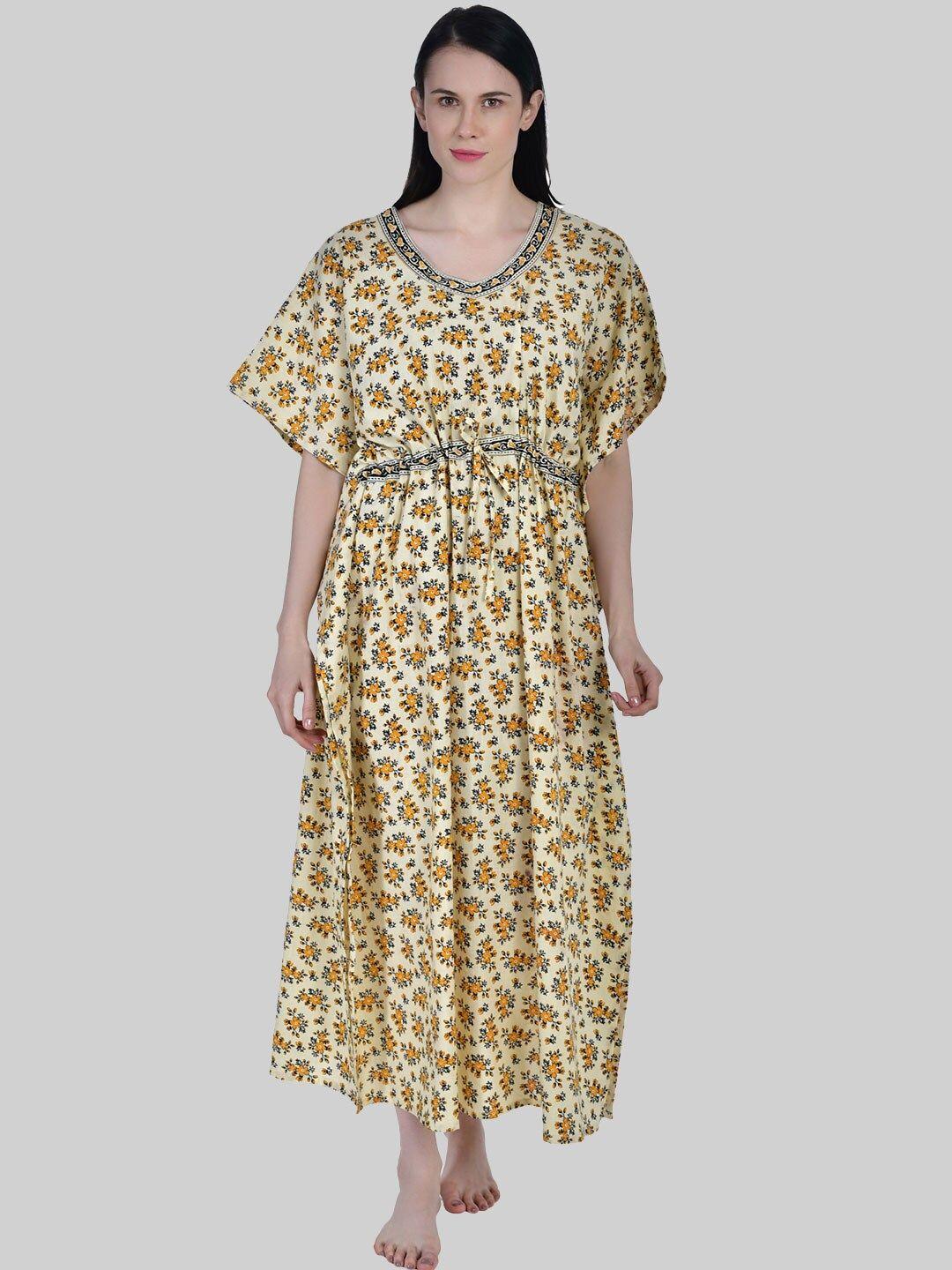 shararat women's  yellow printed maxi nightdress