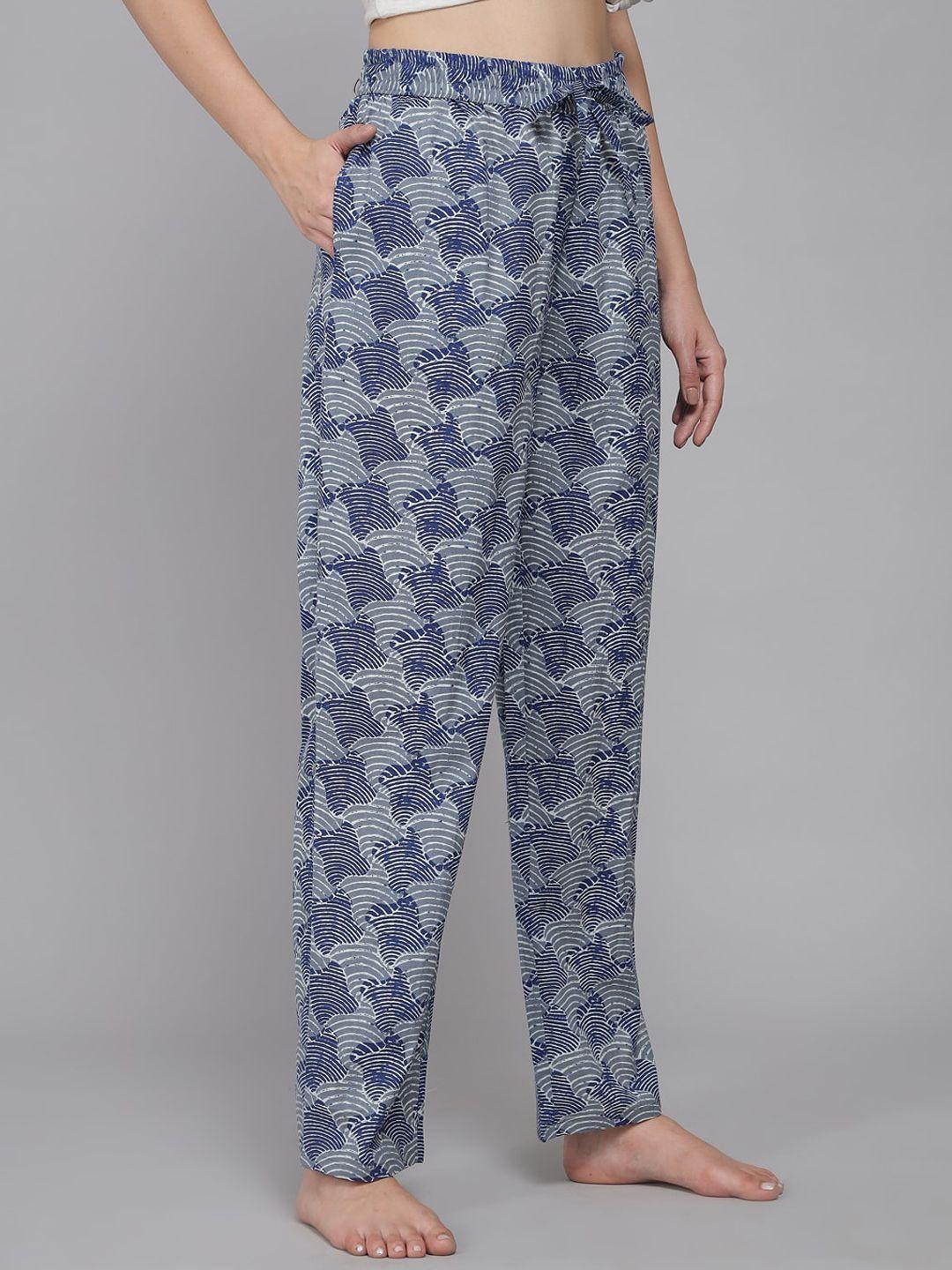 shararat women navy blue printed cotton lounge pants