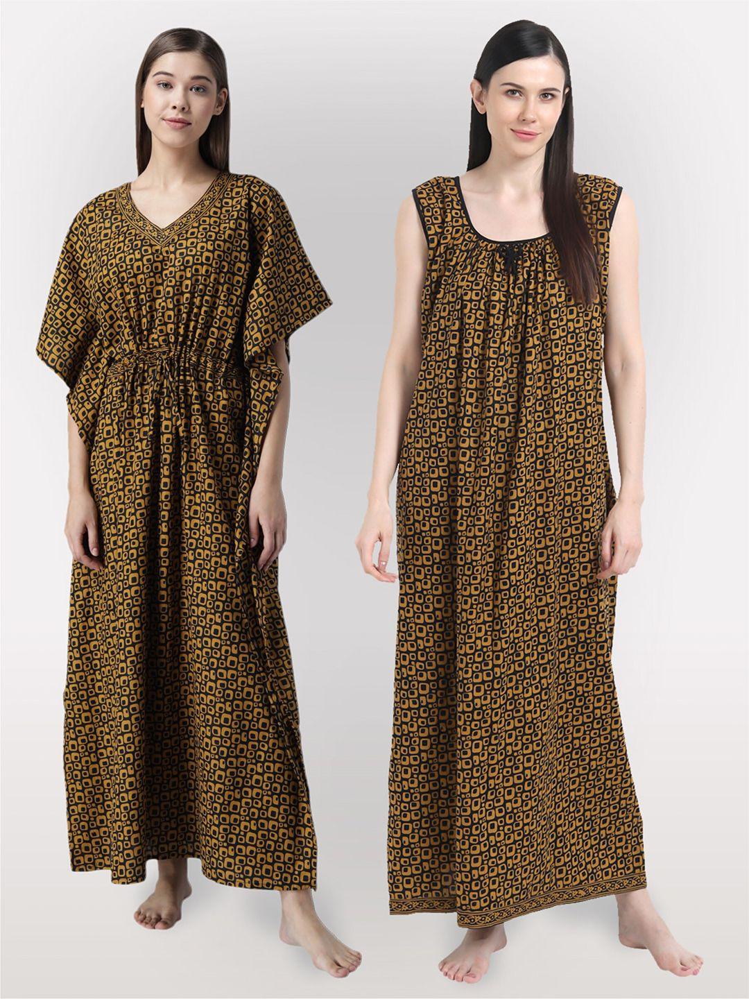 shararat women pack of 2 printed maxi cotton nightdress