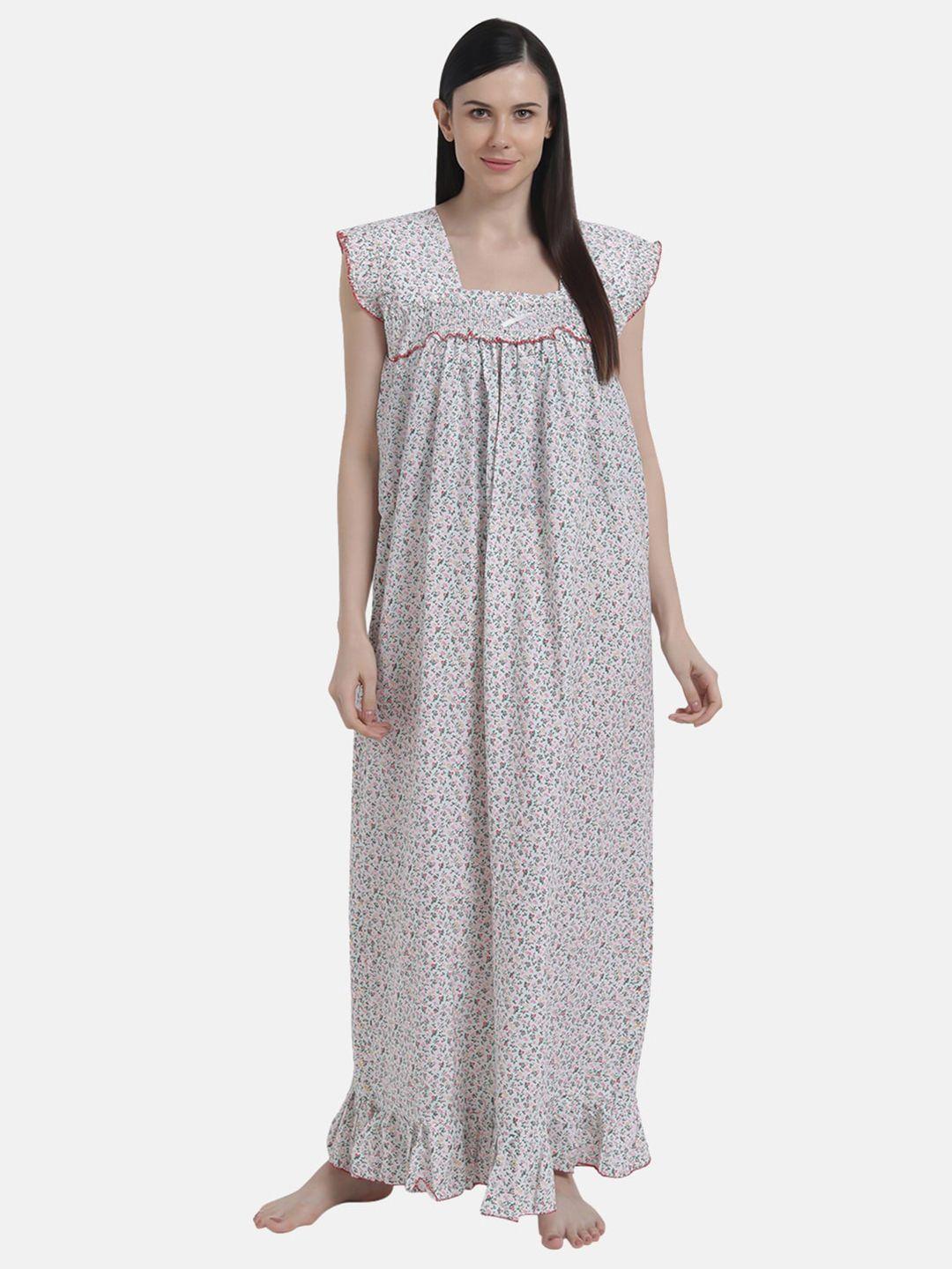 shararat women pink & grey printed cotton maxi nightdress