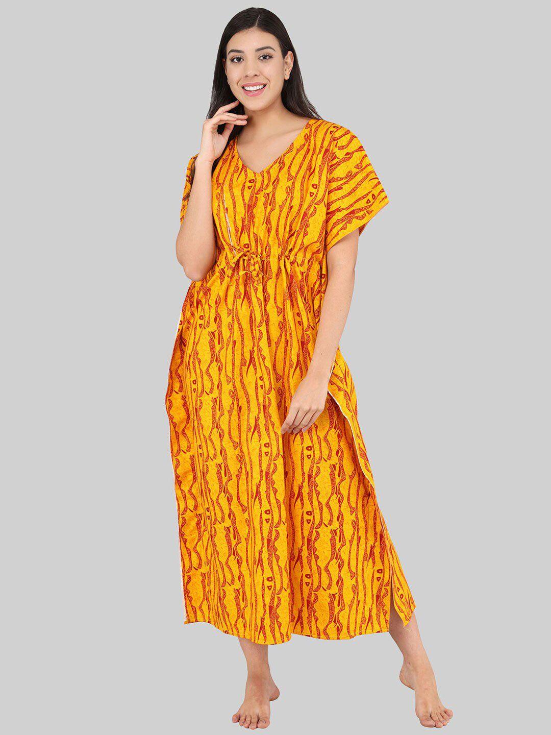 shararat yellow printed maxi pure cotton kaftan nightdress