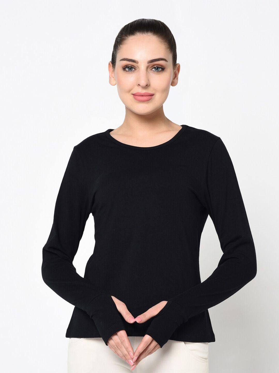 sharktribe women black monochrome slim fit cotton t-shirt
