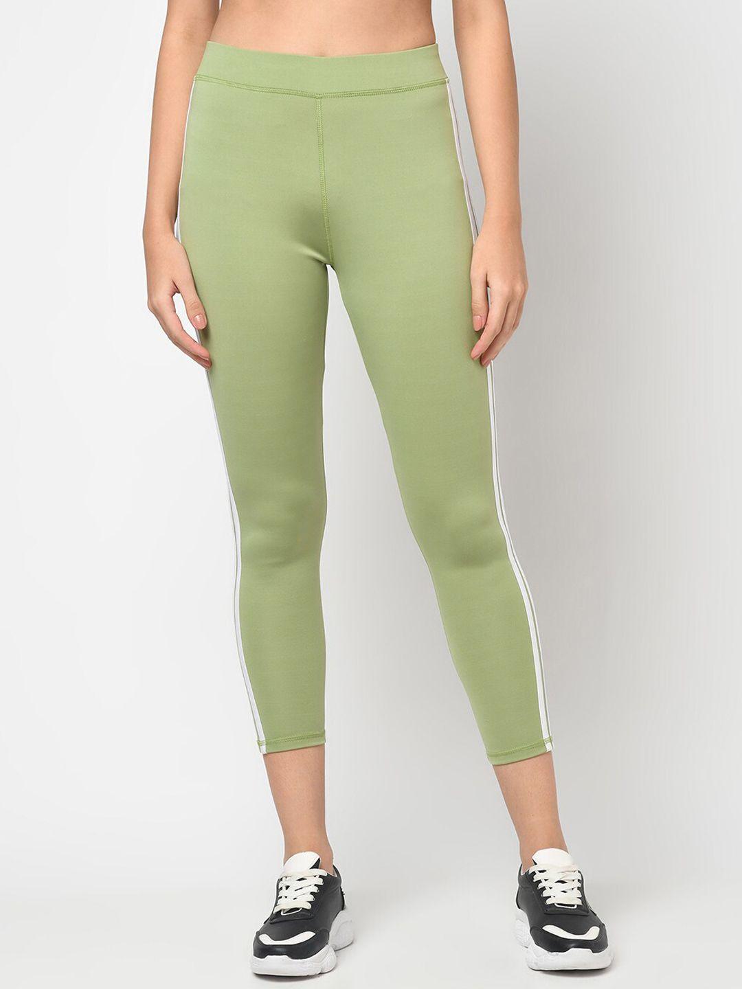 sharktribe women green & white solid tights