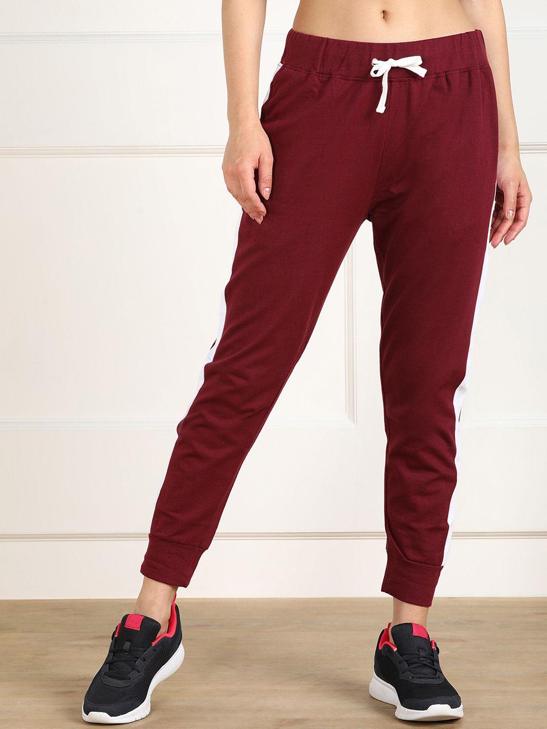 sharktribe women maroon solid track pants