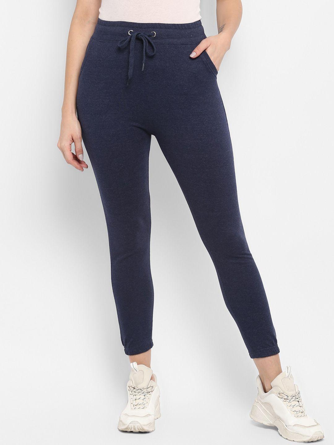 sharktribe women navy blue solid track pants