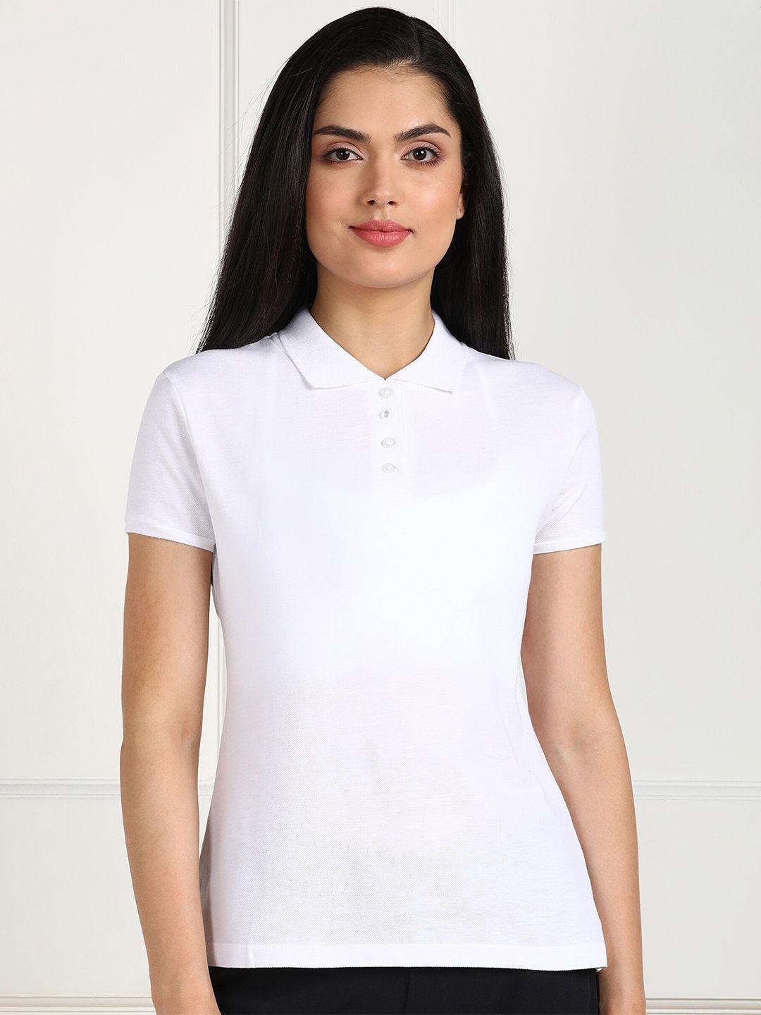 sharktribe women white polo collar slim fit t-shirt