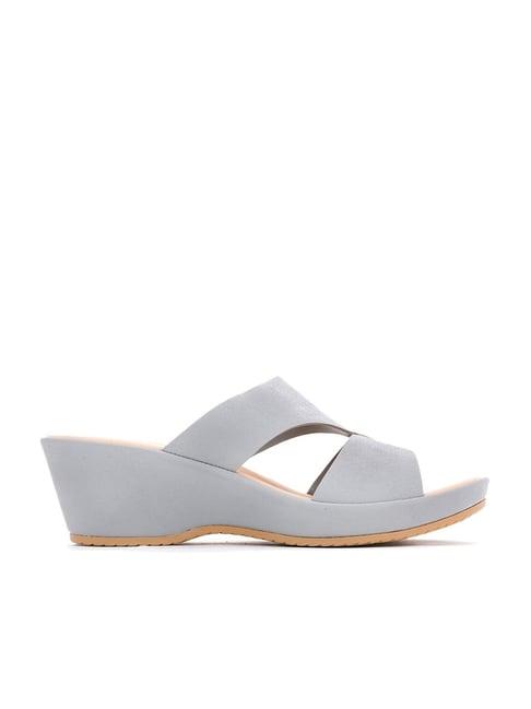 sharon by khadims women's grey comfort wedges