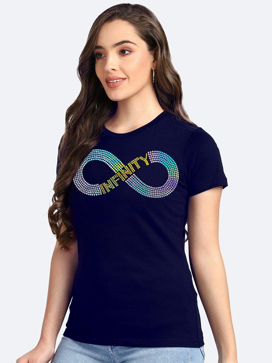 shashvi women navy blue printed t-shirt