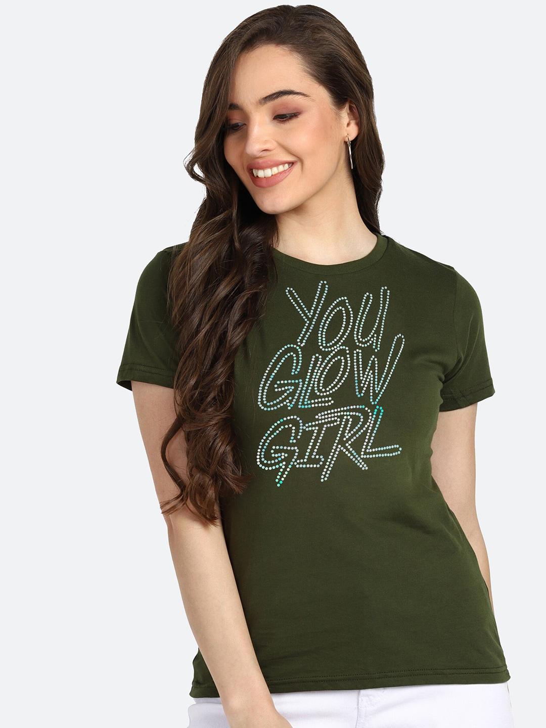 shashvi-women-olive-printed-t-shirt
