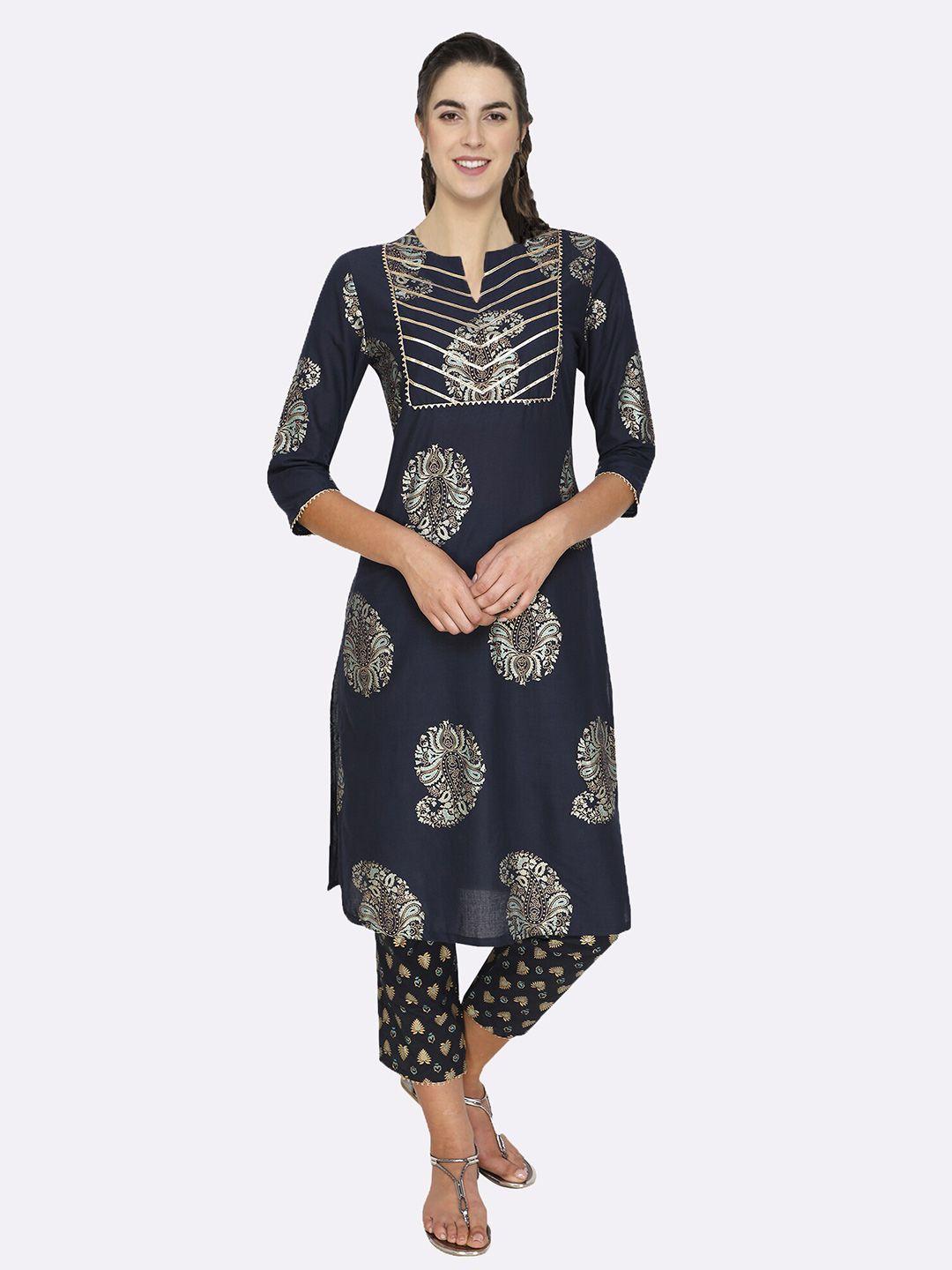 shashvi blue & blue paisley printed pure cotton kurti