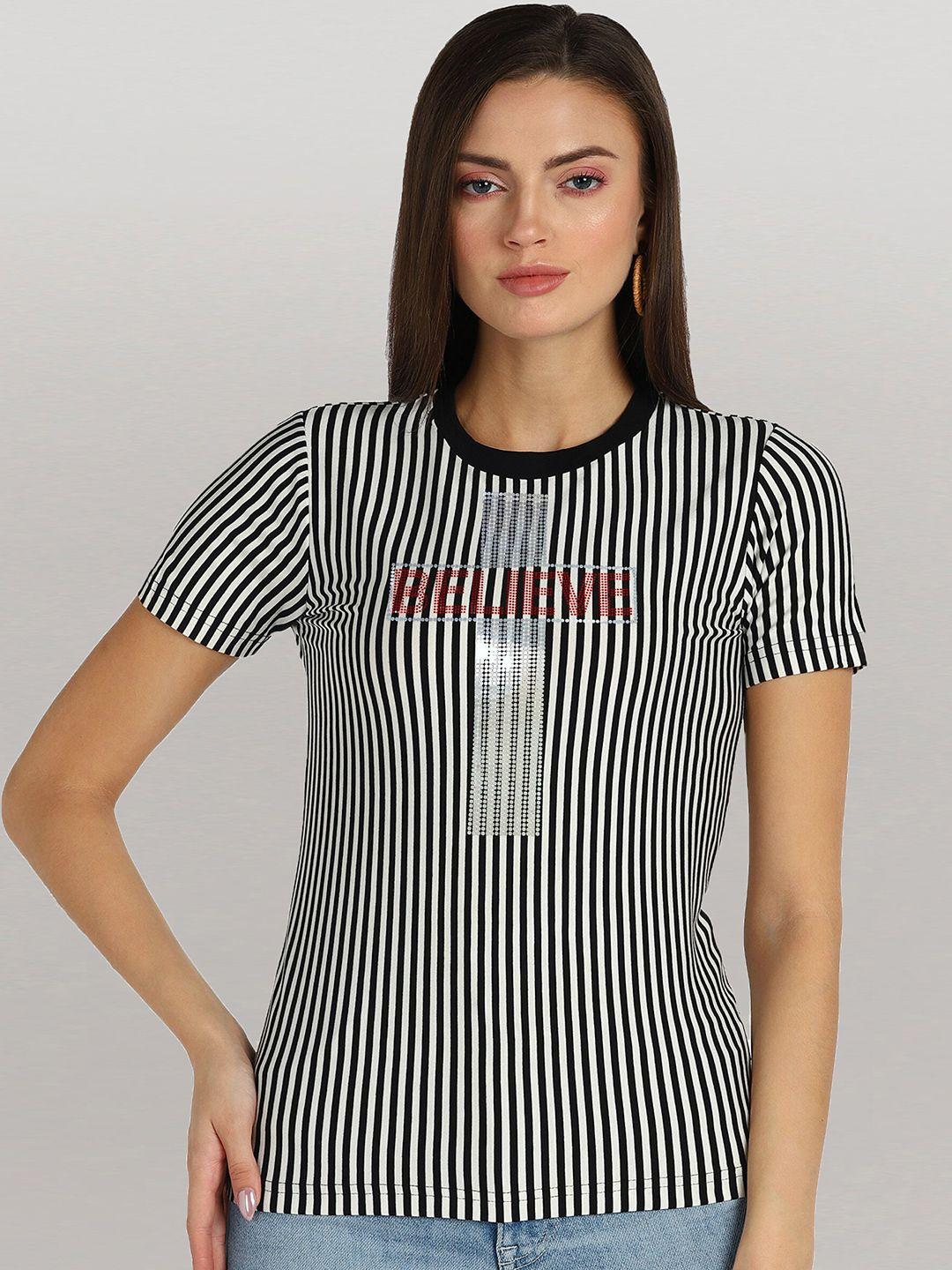 shashvi women charcoal striped t-shirt