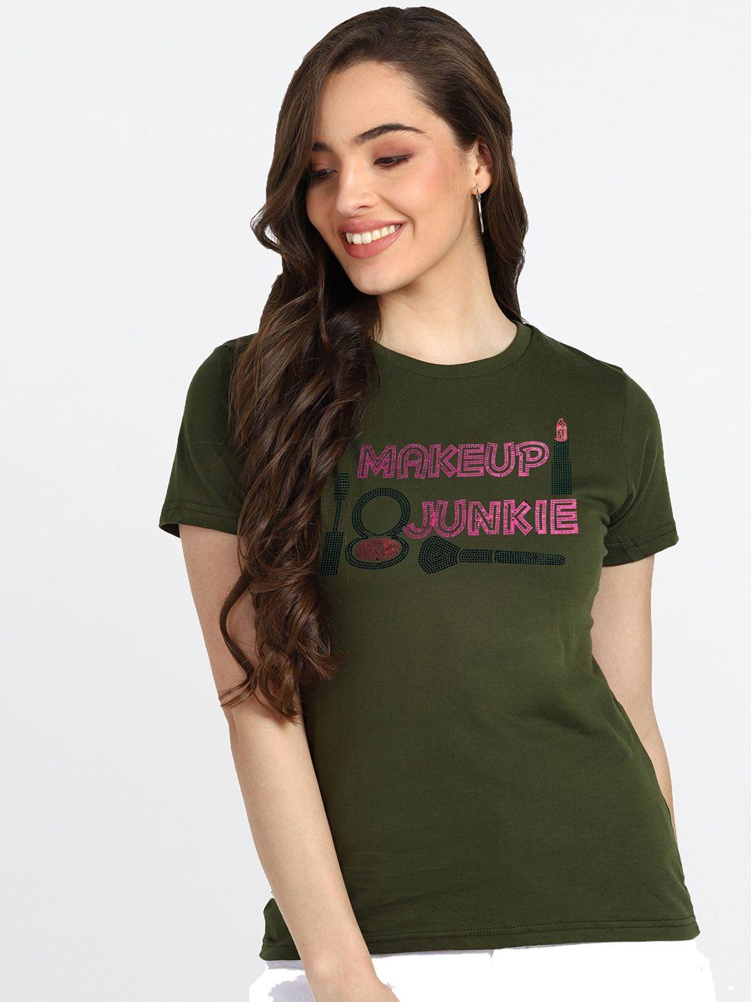 shashvi women khaki sequins embellished t-shirt