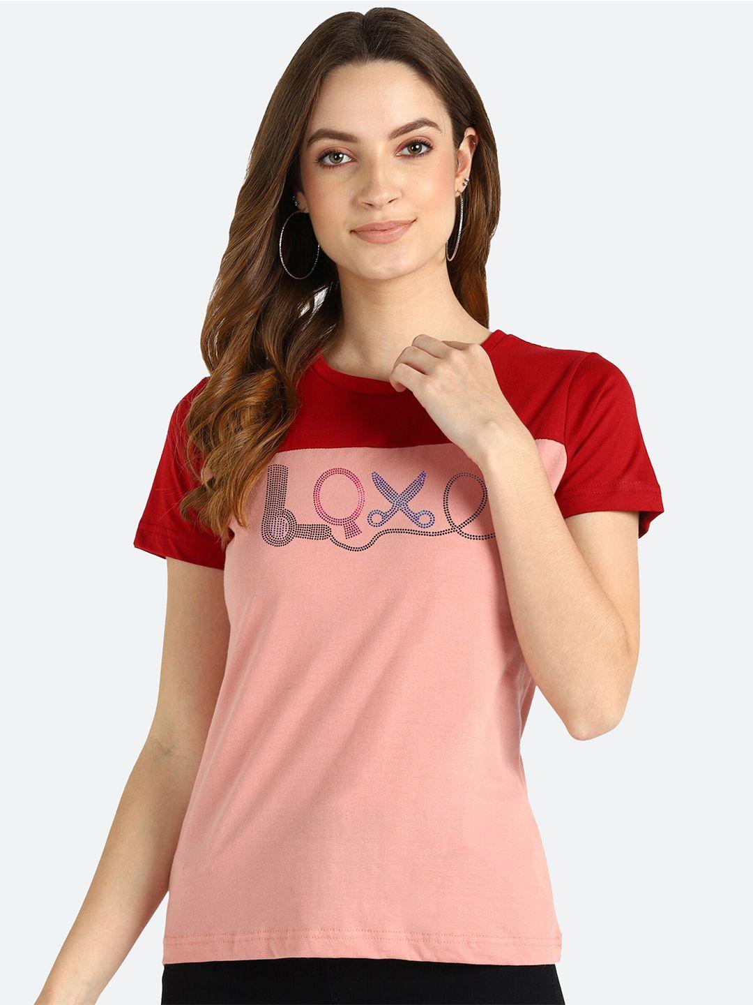 shashvi women peach colourblocked t-shirt
