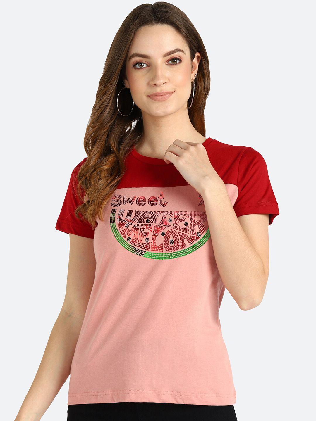 shashvi women pink typography embellished t shirt