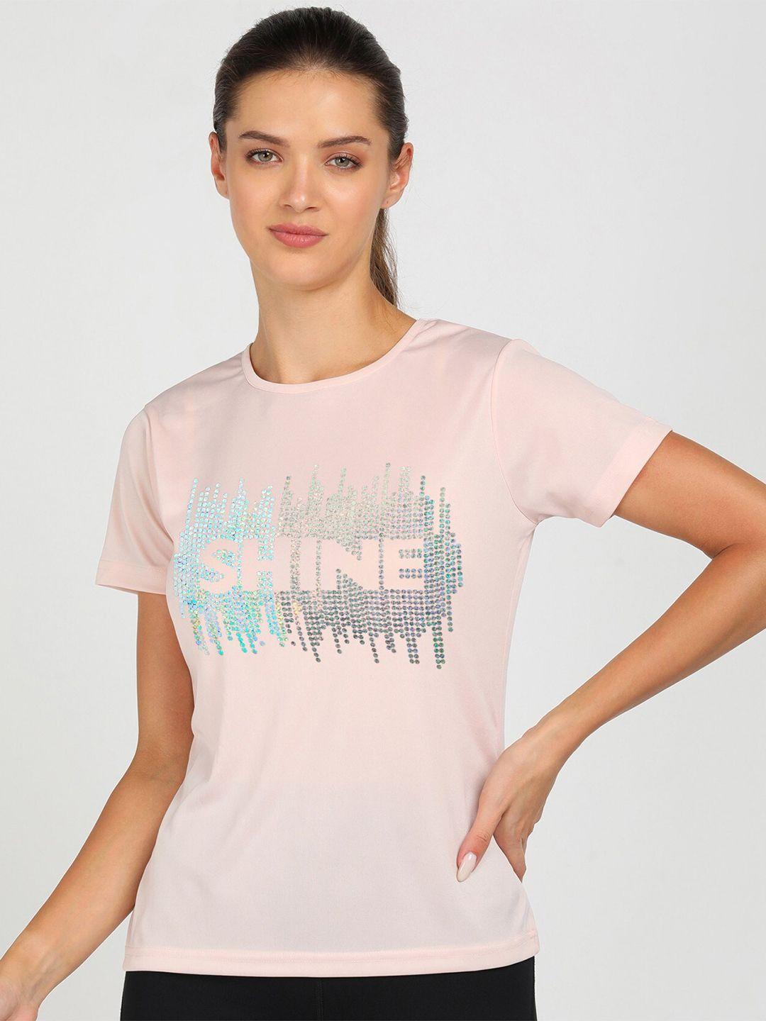 shashvi women pink typography printed extended sleeves t-shirt