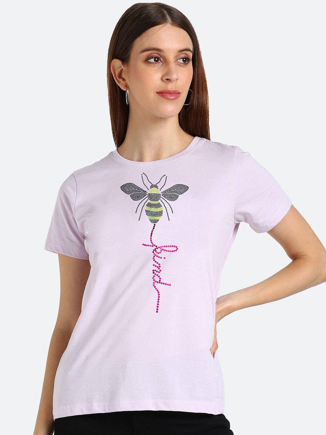 shashvi women purple printed tropical t-shirt