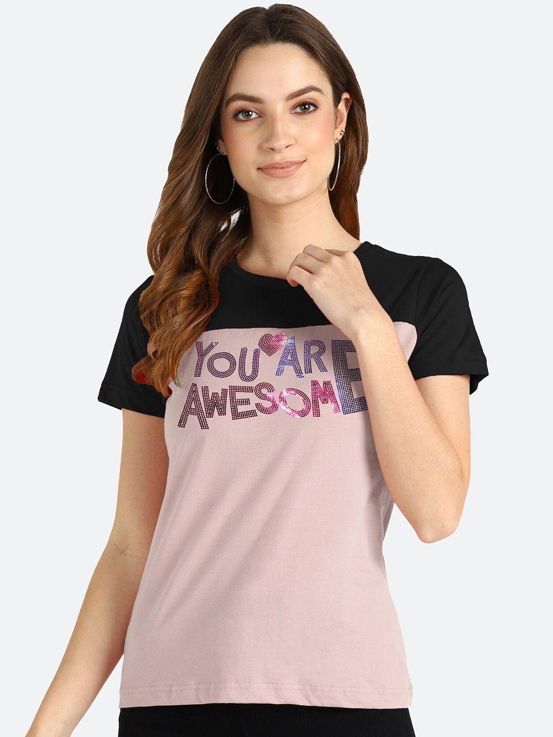 shashvi women purple typography printed t-shirt