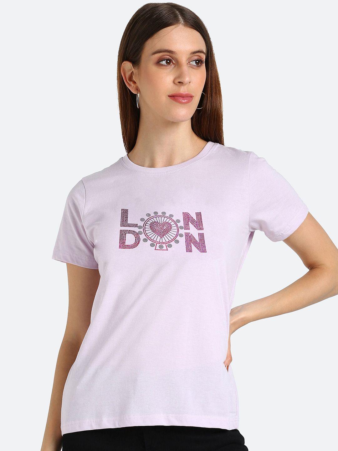 shashvi women purple typography t-shirt