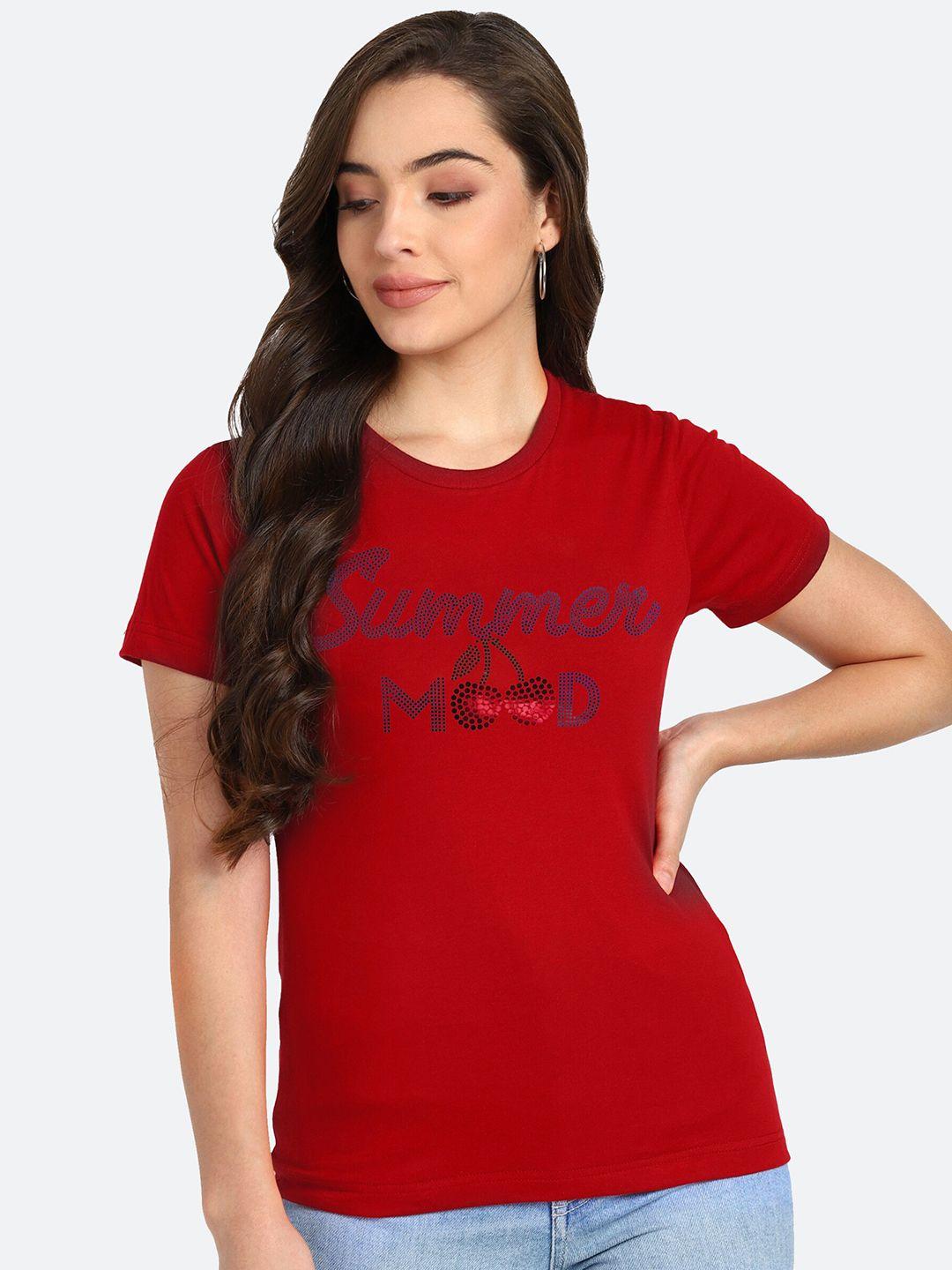 shashvi women red typography printed t-shirt