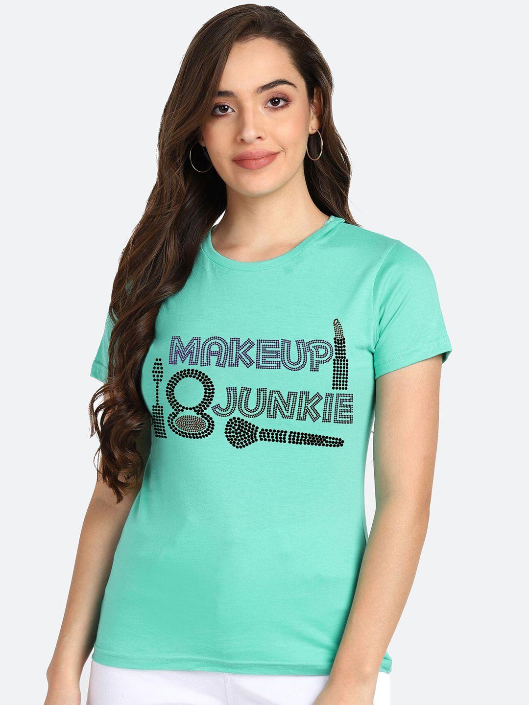 shashvi women sea green typography printed t-shirt