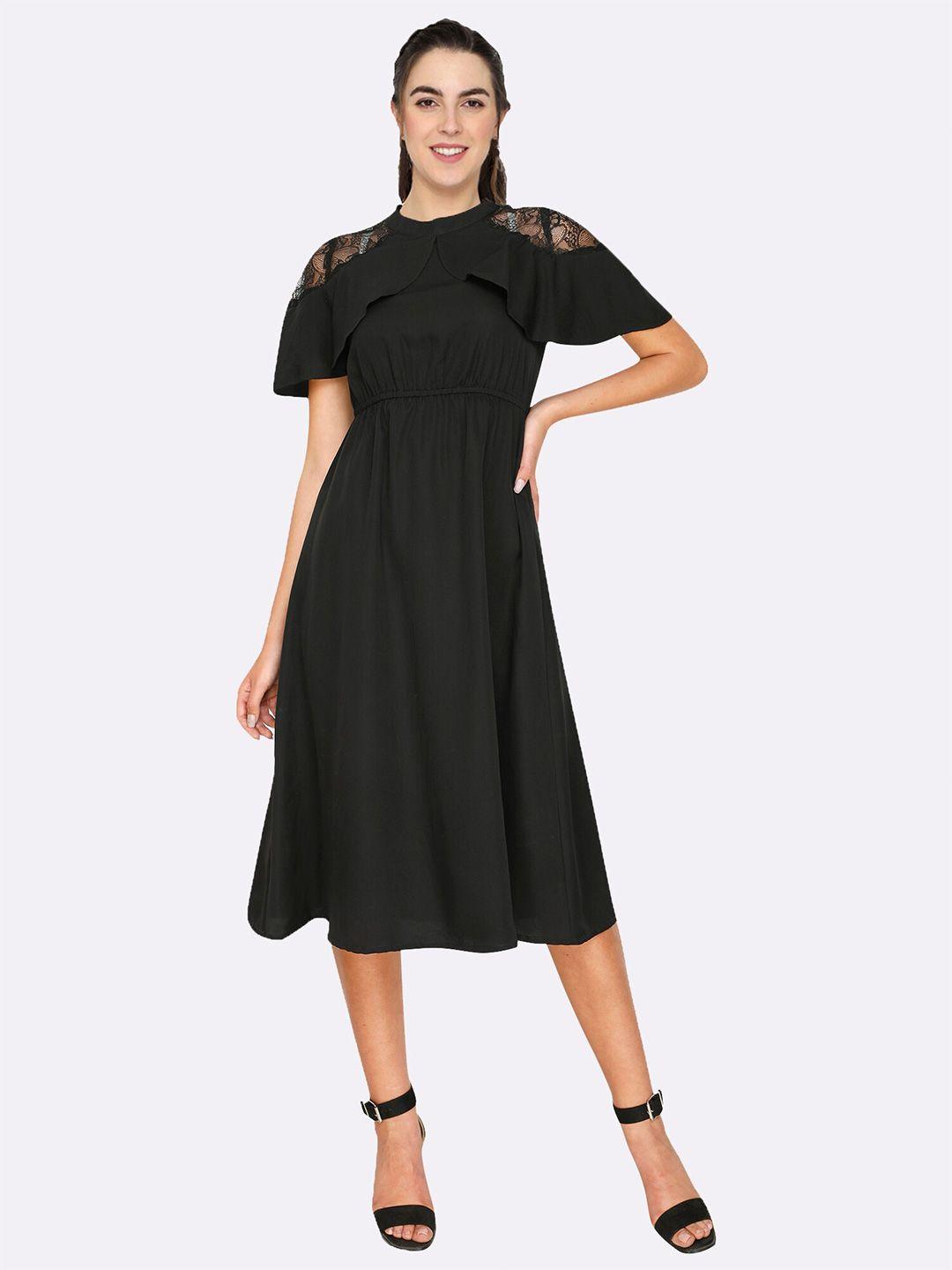 shashvi womens black crepe midi dress