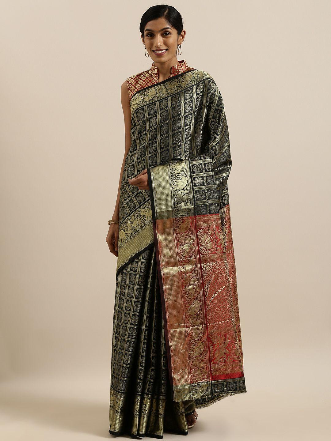 shavya black & gold-toned pure silk woven design patola saree