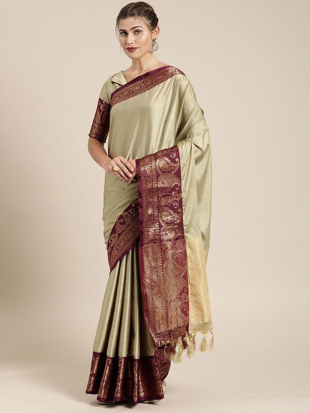 shavya gold-coloured & maroon art silk solid saree