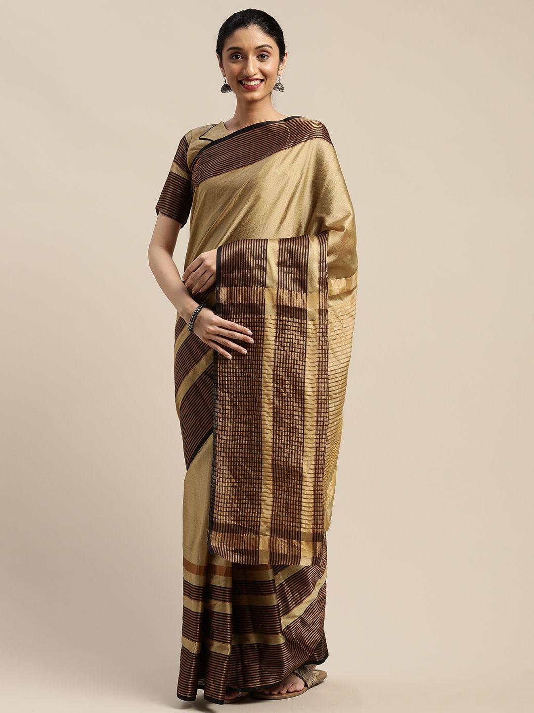shavya golden & coffee brown art silk solid saree