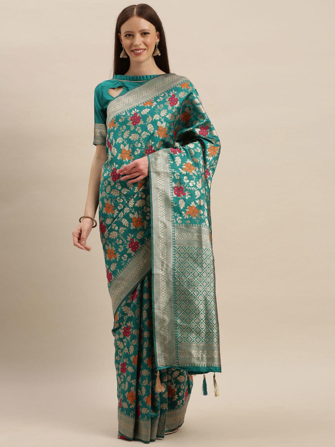 shavya green & gold-coloured silk blend woven design banarasi saree