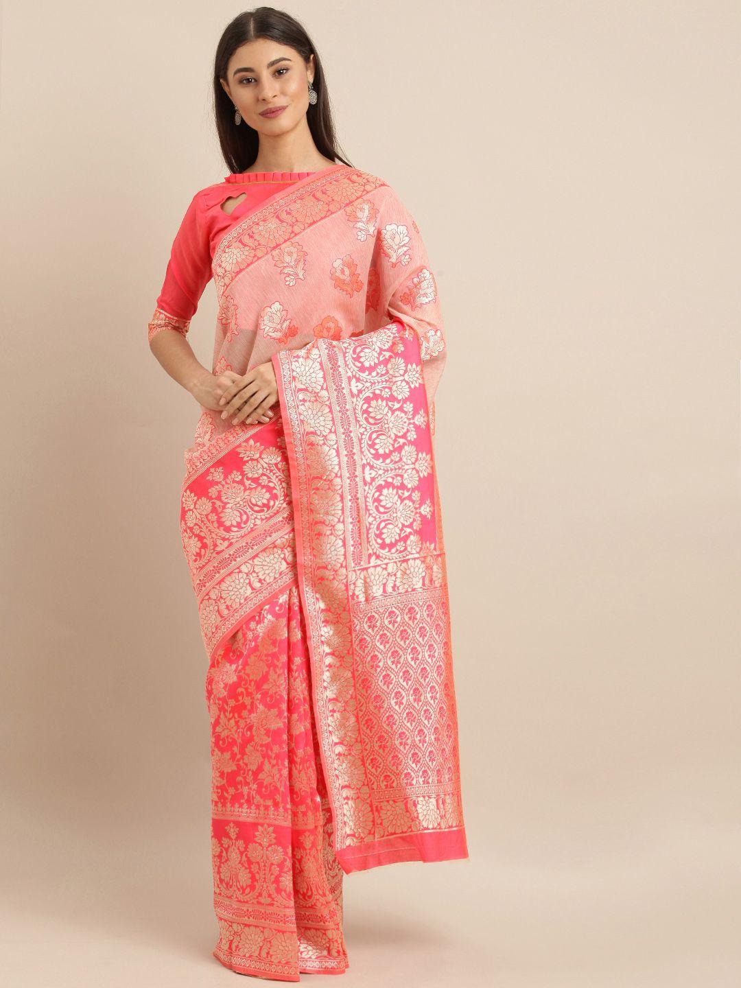 shavya pink & gold-toned silk blend woven design banarasi saree