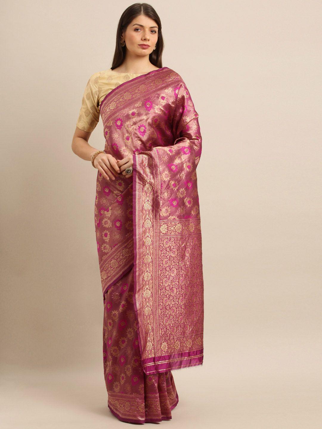 shavya purple & gold-toned pure silk woven design banarasi saree
