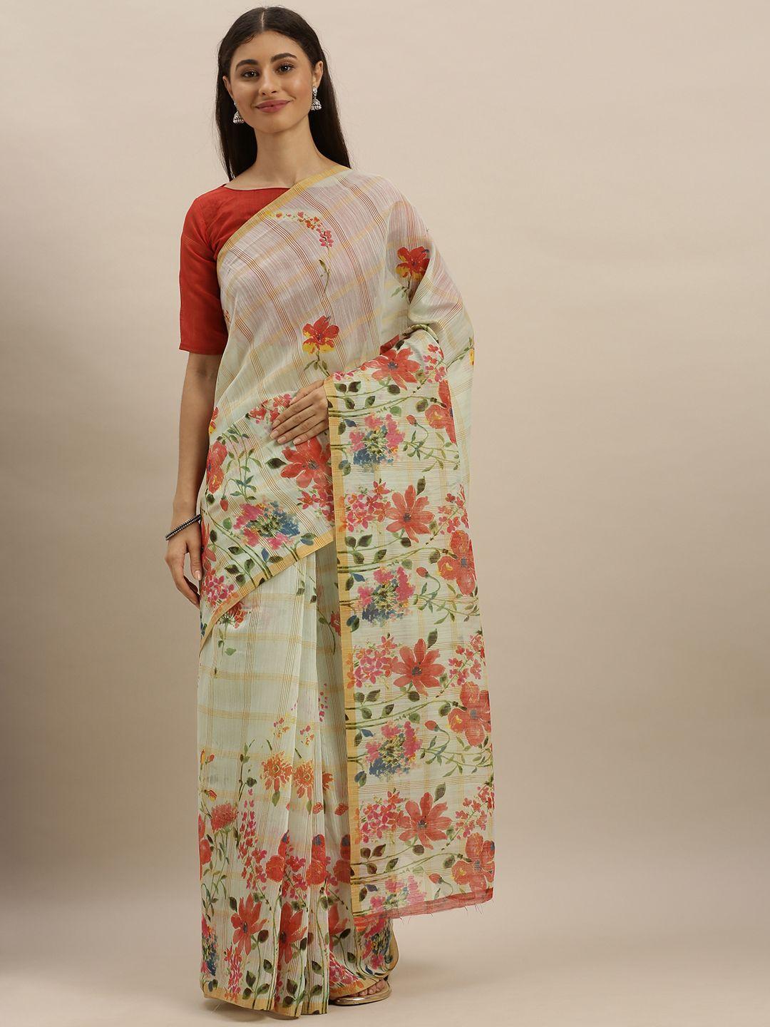 shavya sea green & pink linen blend woven design patola saree
