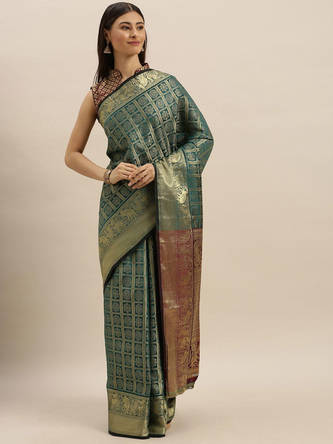 shavya turquoise blue & purple pure silk woven design patola saree